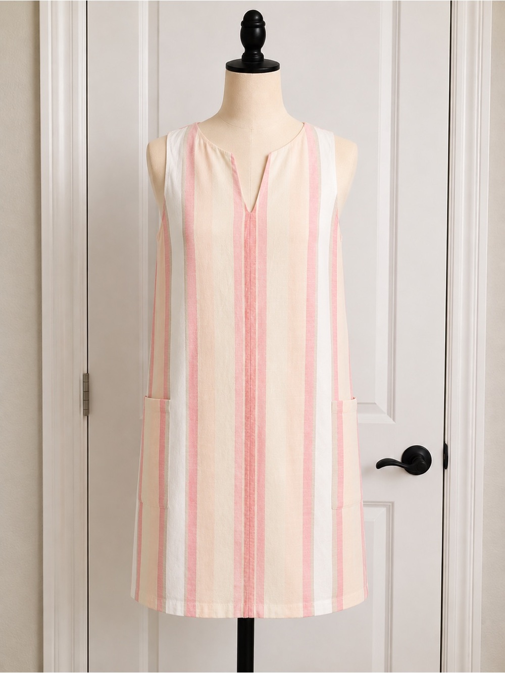Daniel Cremieux Pink and Cream Striped Midi Dress